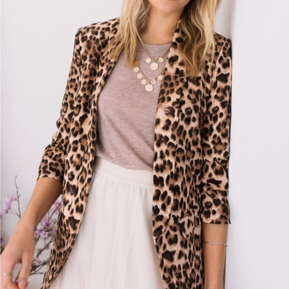 PLUS 1x-3x.  Leopard print blazer by Oddi. How cute with all attire! Rouched - Picture 9 of 9